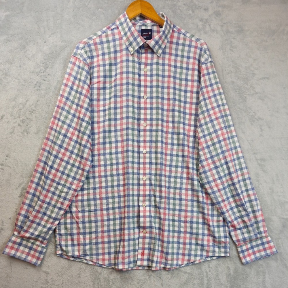 Johnnie-O Performance Hidden Button Down Shirt Blue Green Gingham Check XL